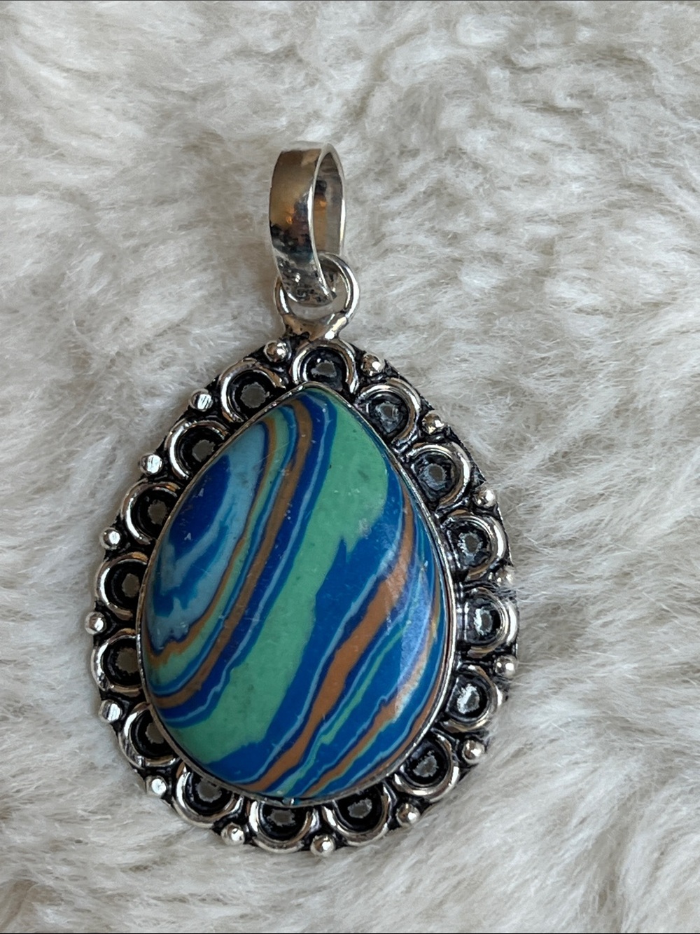 Rainbow Calsilica Synthetic Gemstone Pendant